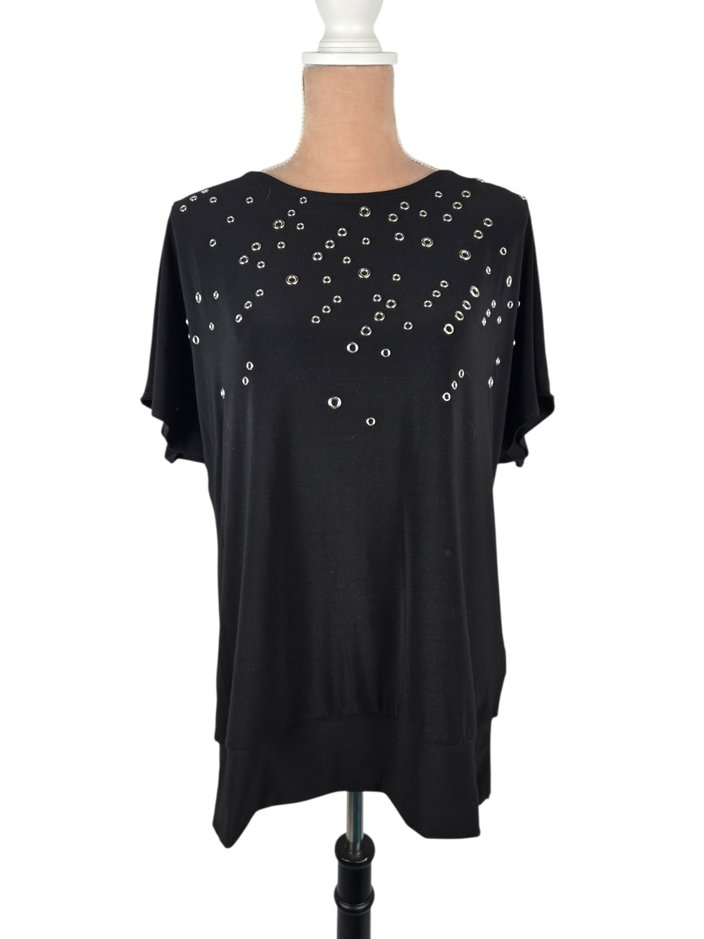 Chaus New York Grommet Embellished Top Black Size Large